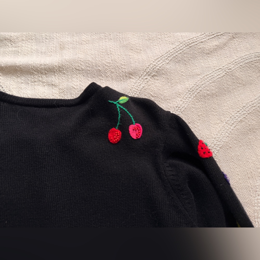 Vintage Rare Talbots Cardigan with Whimsical Fruit Embroidery Playful Buttons - Picture 7 of 7